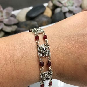 Beautiful deep red and silver bracelet